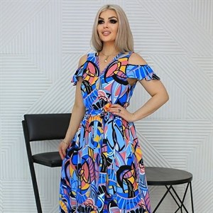 Длинный сарафан Валерия из штапеля с ярким принтом