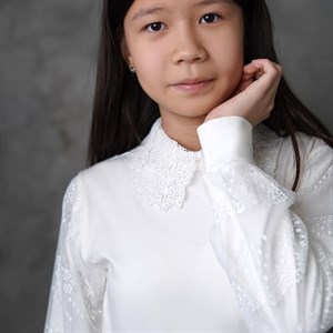  Шикарная блузка Кружевной ворот и кружевная сетка