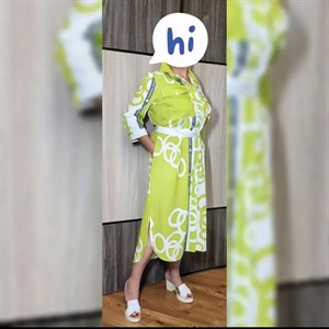 Модель 539 Платье рубашка Лен Цвет лайм и темный хакки