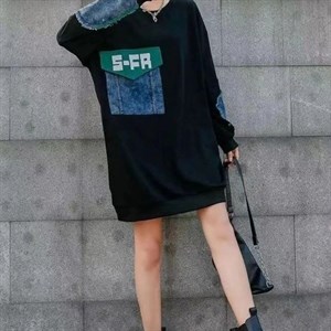 Модель 8696 Худи Трикотаж джинс вставки Цвет черный