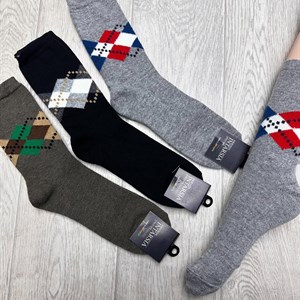 Мужские тонкие шерстяные носки с ромбовидным узором - стиль и комфорт каждый день!