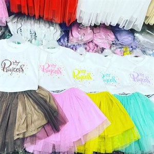 Красивые двойки футболочки с юбкой Ткань Лапша Х Б