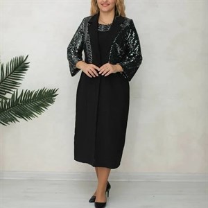 Шикарная двоечка в серых пайетках удлиненный сюртук