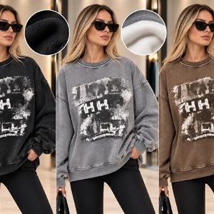 Женский свитшот oversize с начёсом и принтом в стиле варёнки