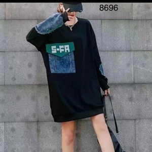 Модель 8696 Худи Трикотаж джинс вставки Цвет черный