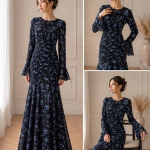 Шифоновое макси-платье со сборкой — SM размеры, 6 расцветок | INDA collection
